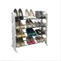 12 PAIR FREE STANDING 4 TIER HIGH HEEL SHOE RACK ORGANIZER, SPACE SAVING RACKS WHITE